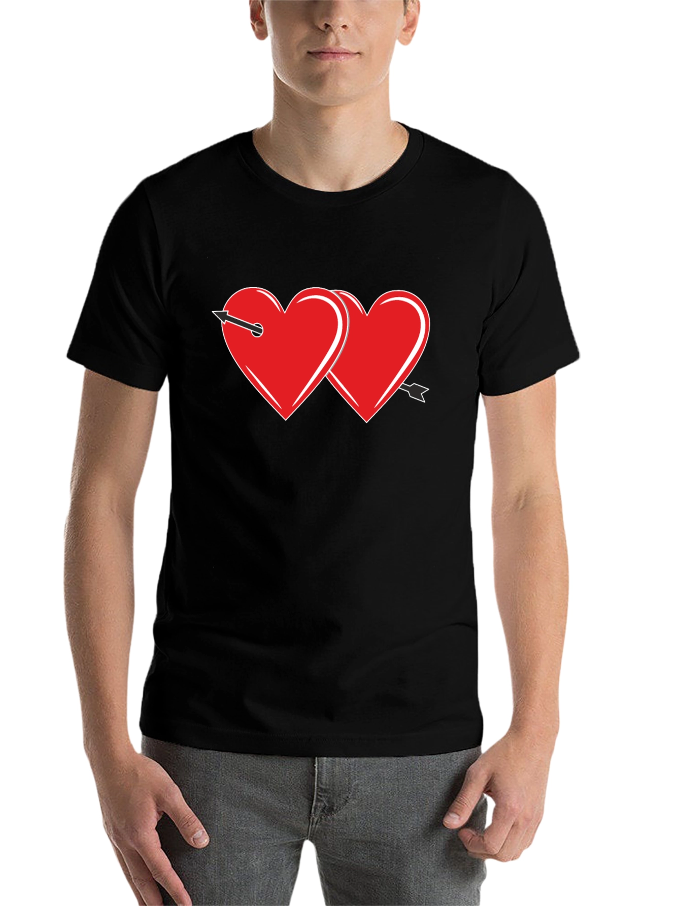Black Heart Arrow Graphic Tee - Black Cotton Casual Shirt view 7
