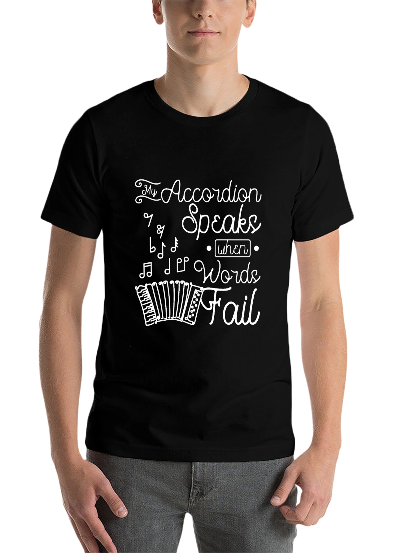Black Accordion Speaks T-Shirt: Music Lover Tee view 7