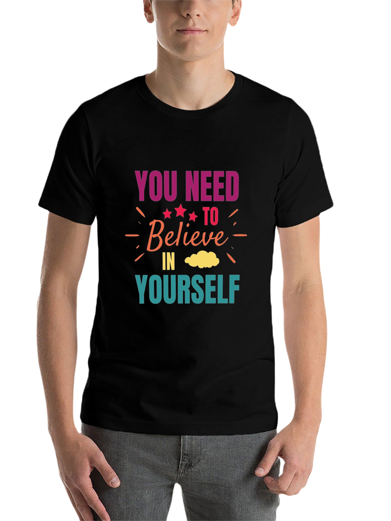 Black Motivational Graphic T-Shirt: Believe In Yourself view 7