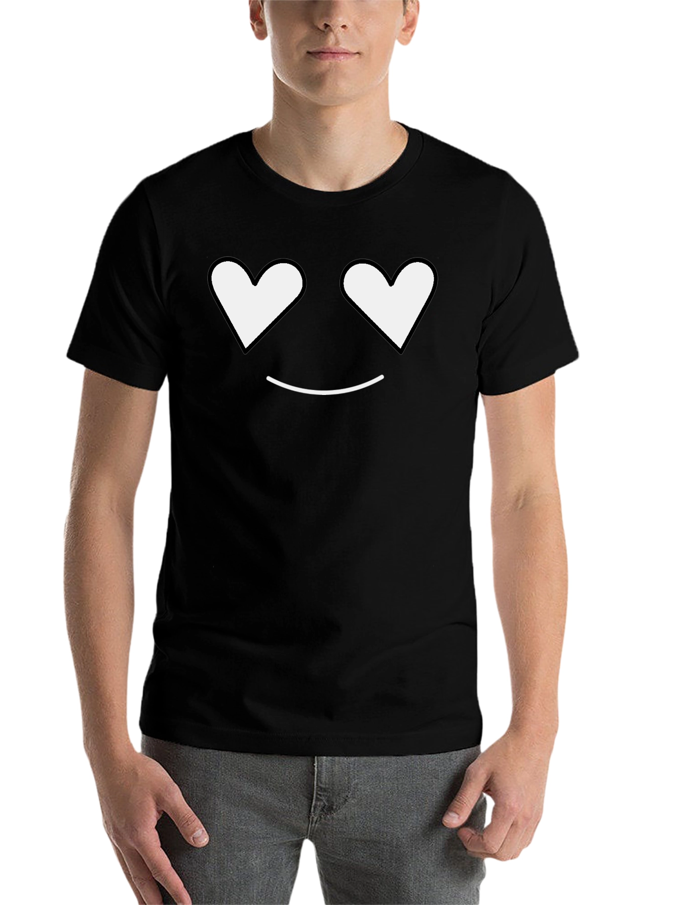 Black Heart Eyes Smiley Black T-Shirt view 7