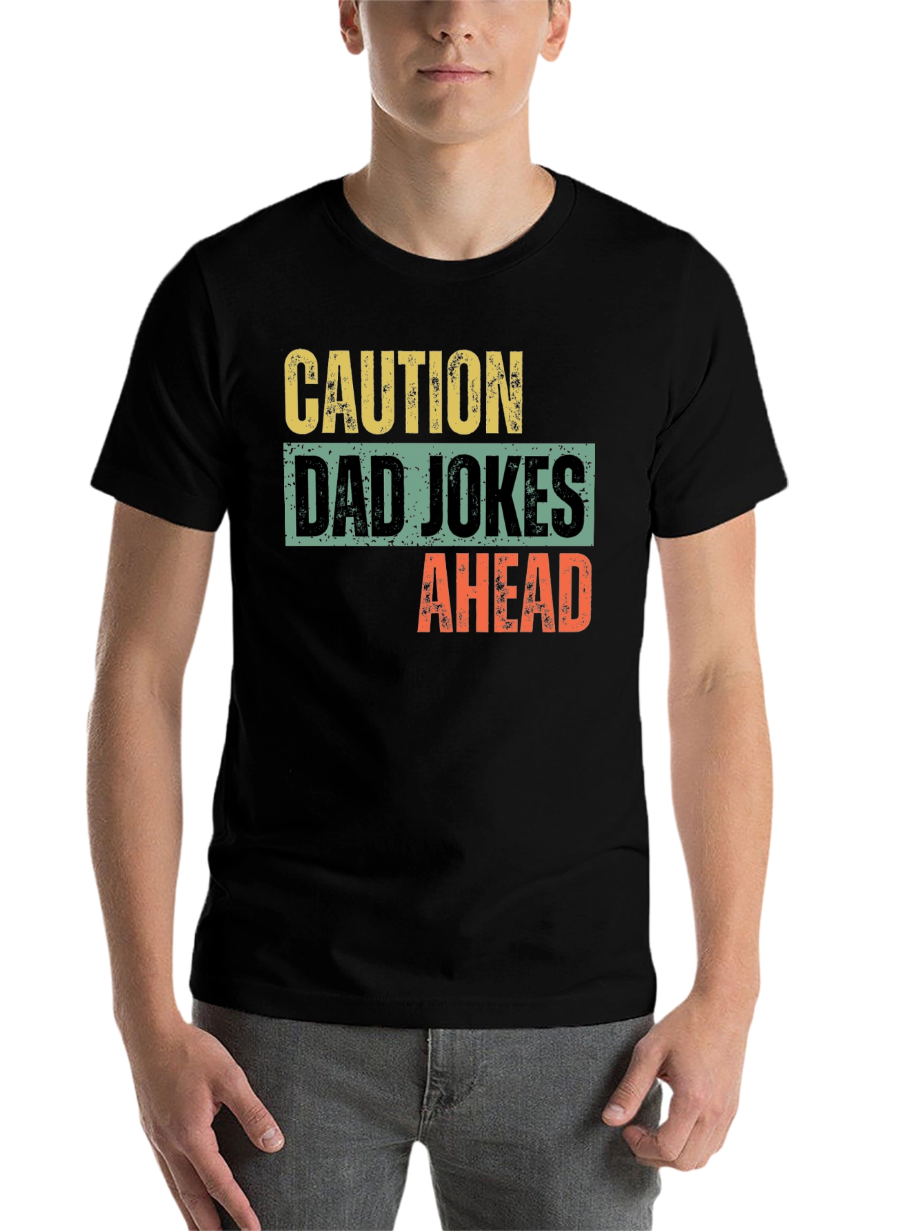 Black Caution Dad Jokes Ahead Graphic T-Shirt view 7
