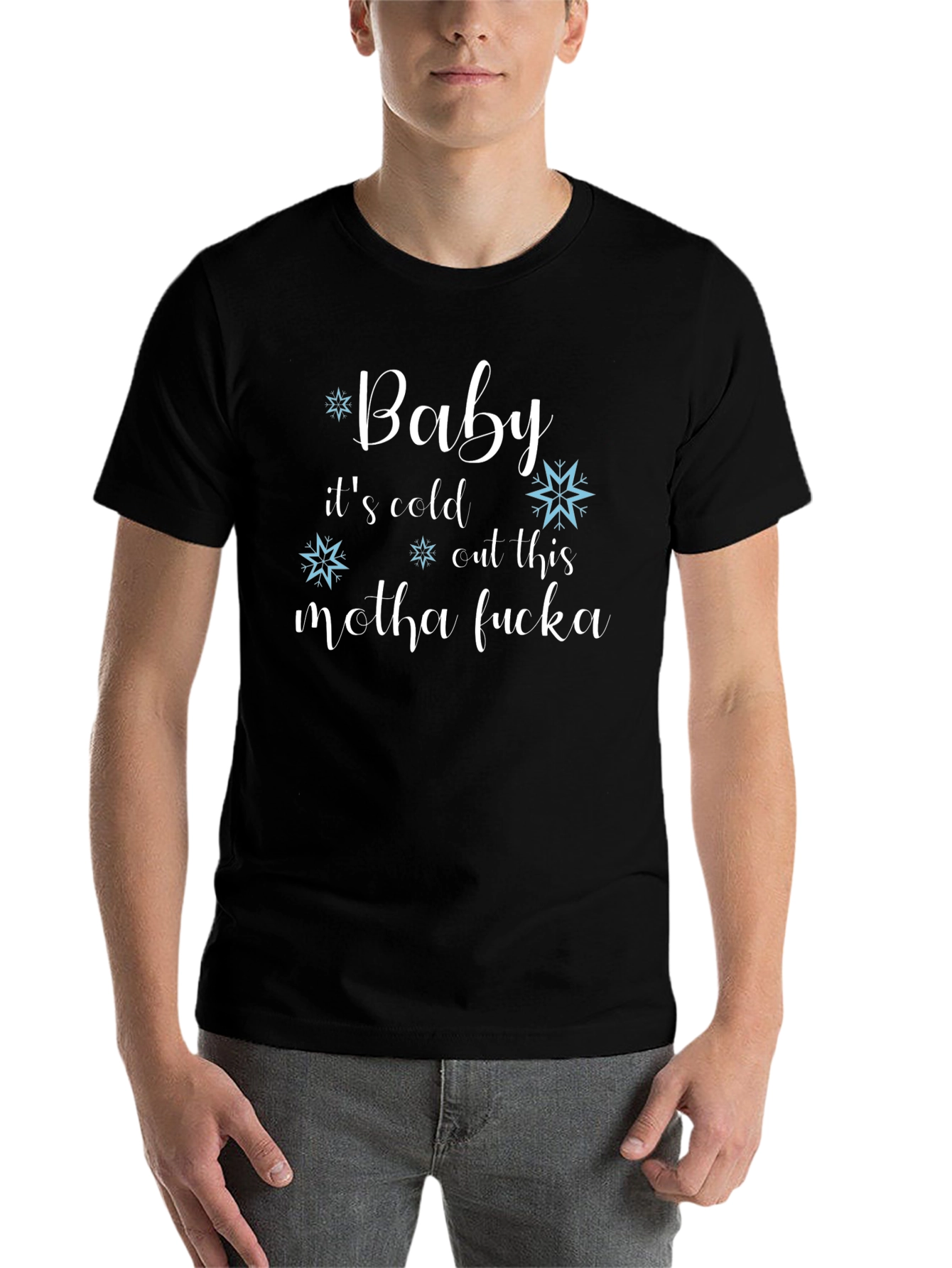 Black Baby It's Cold Funny Winter Graphic T-Shirt view 7