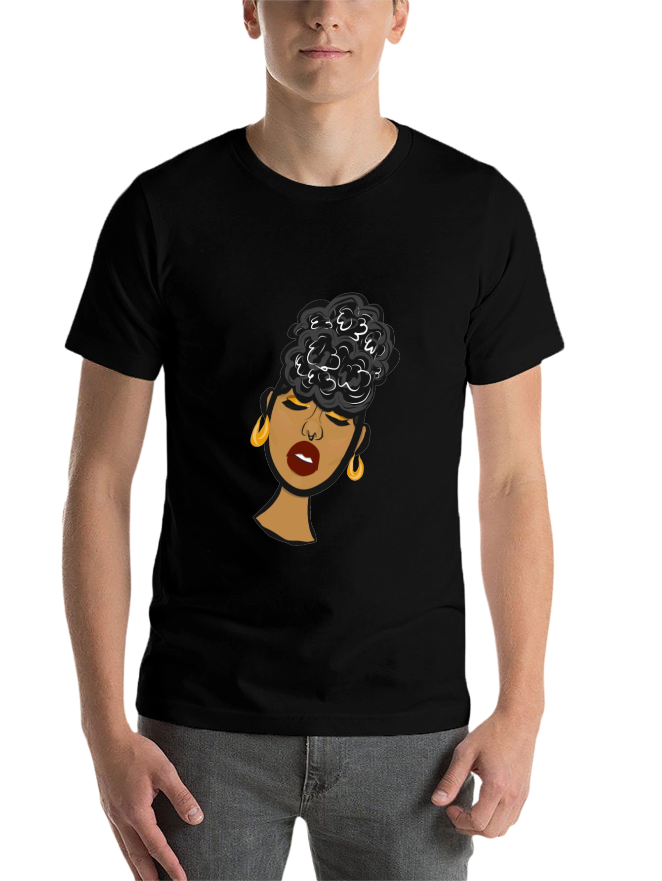 Black Black Woman Graphic Tee - Stylish Afro Puff Design view 7