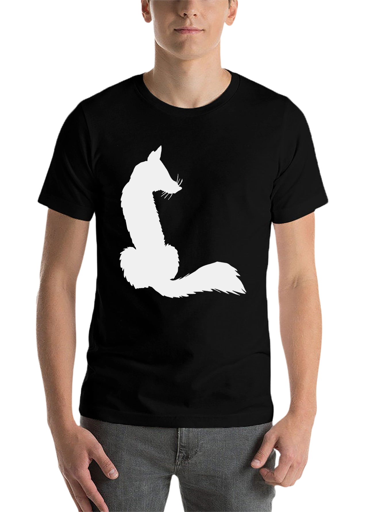 Black Fox Silhouette Graphic Tee - Black Cotton Blend view 7