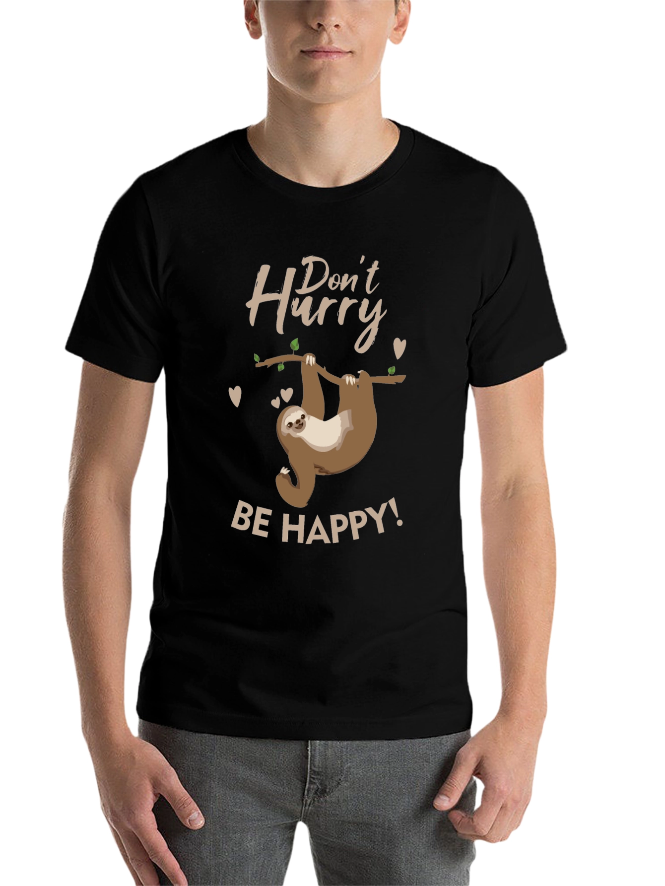 Black Don't Hurry, Be Happy Sloth T-Shirt view 7