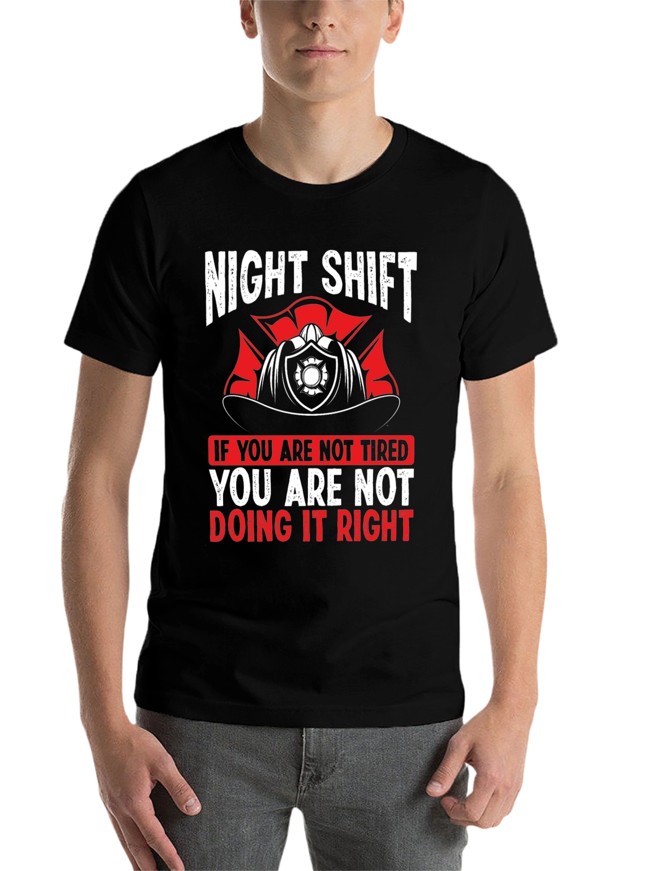 Black Night Shift Firefighter Graphic T-Shirt view 7