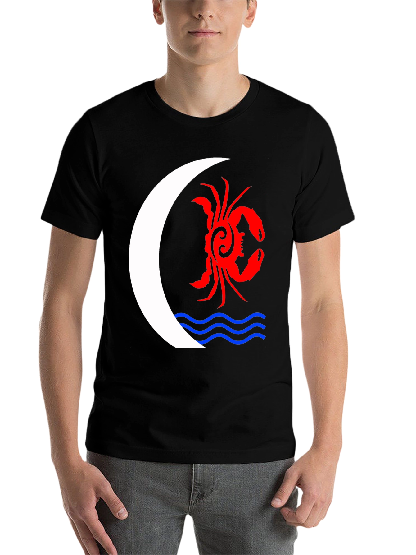 Black Tribal Crab Moon T-Shirt - Unique Graphic Tee view 7