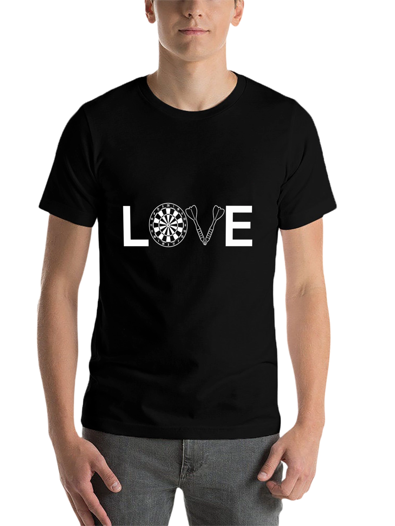 Black Darts Love T-Shirt - Casual Black Tee for Dart Players view 7