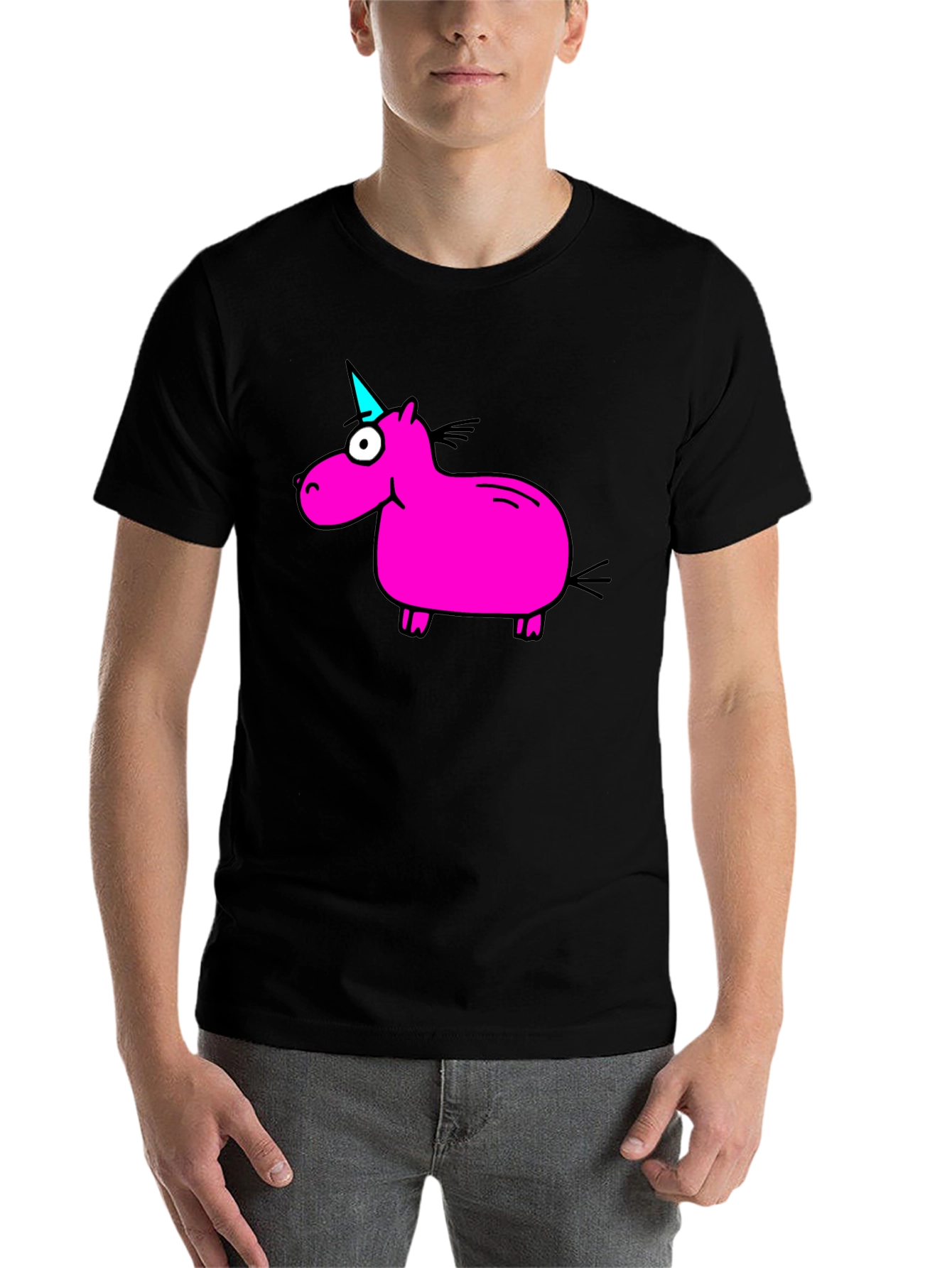 Black Funny Pink Unicorn Graphic T-Shirt - Black view 7
