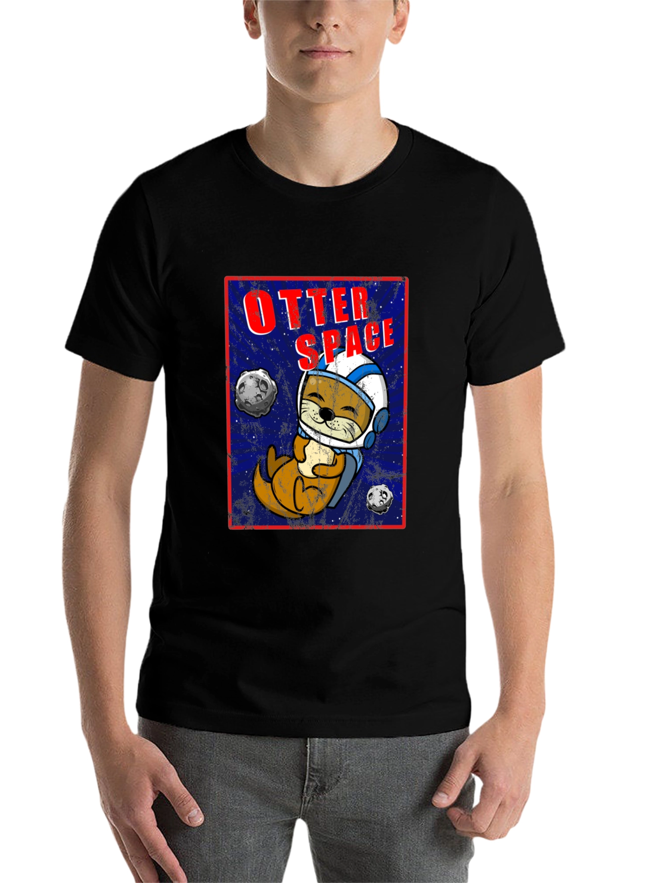 Black Otter Space Graphic T-Shirt - Funny Animal Tee view 7