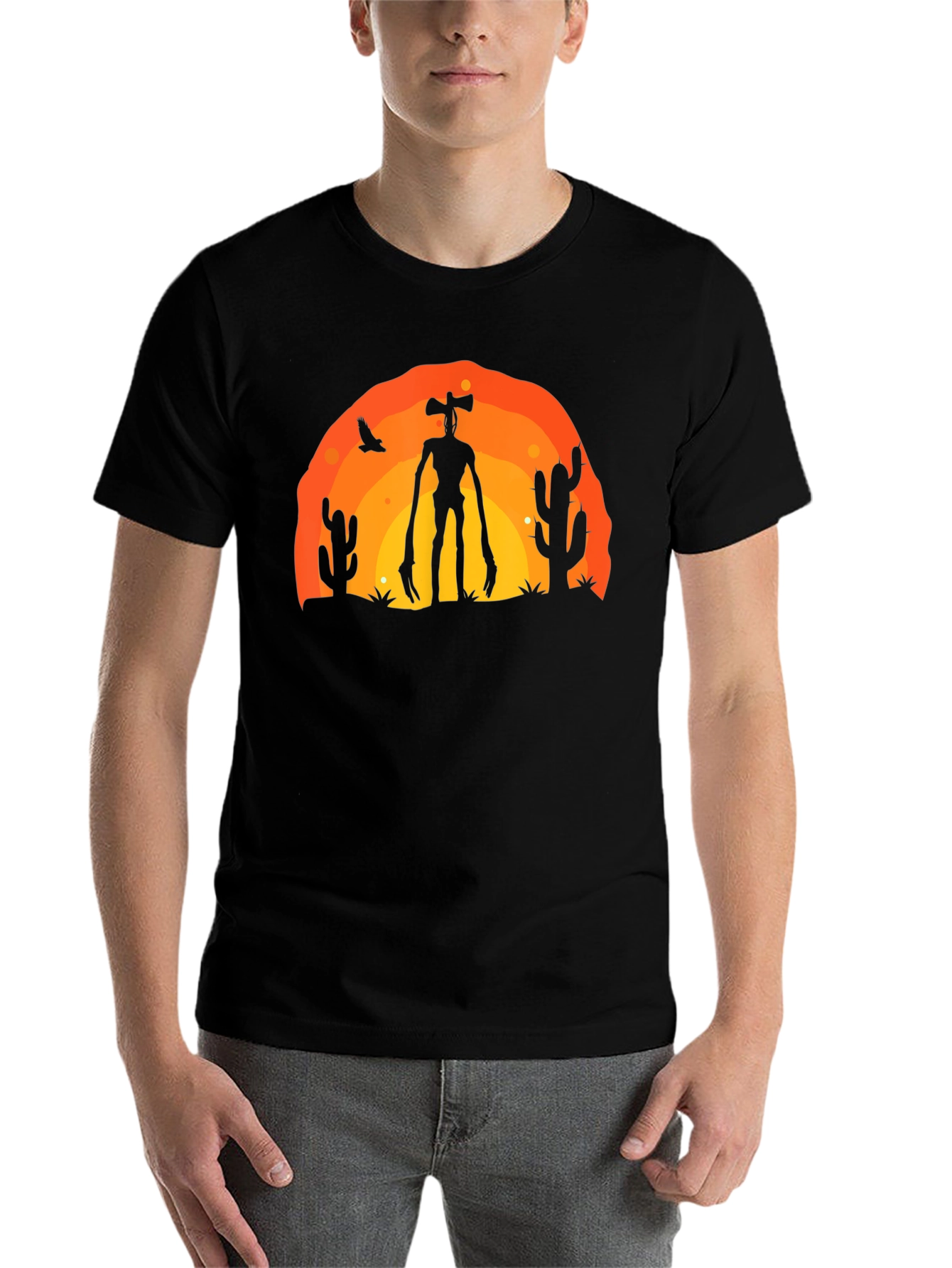 Black Siren Head Desert Graphic T-Shirt view 7