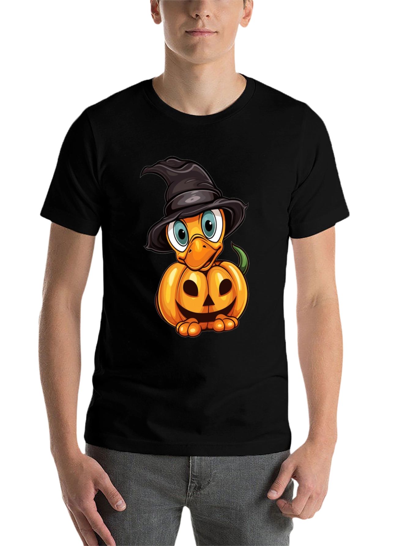 Black Halloween Pumpkin Duckling T-Shirt view 7