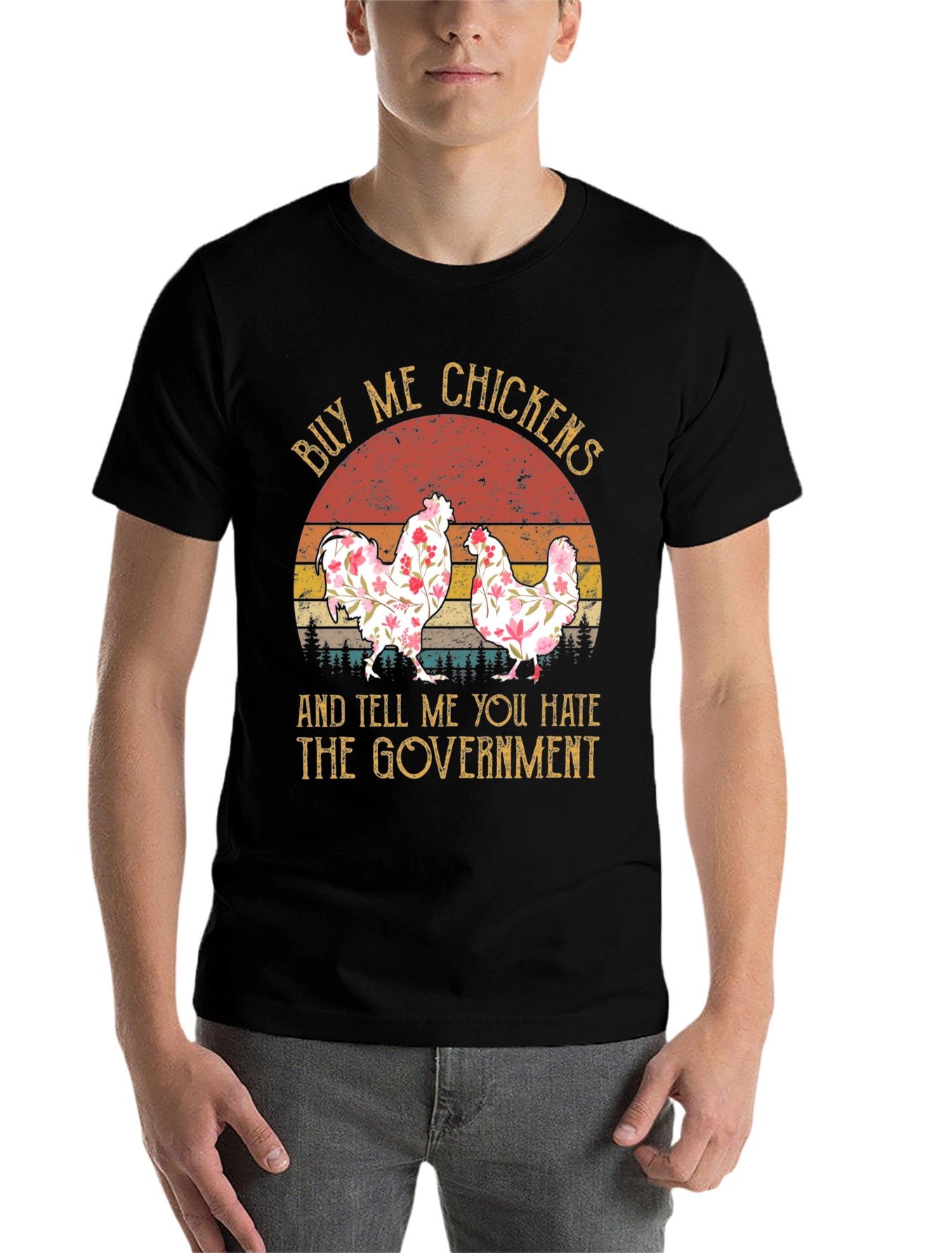 Black Buy Me Chickens Funny Graphic Tee view 7
