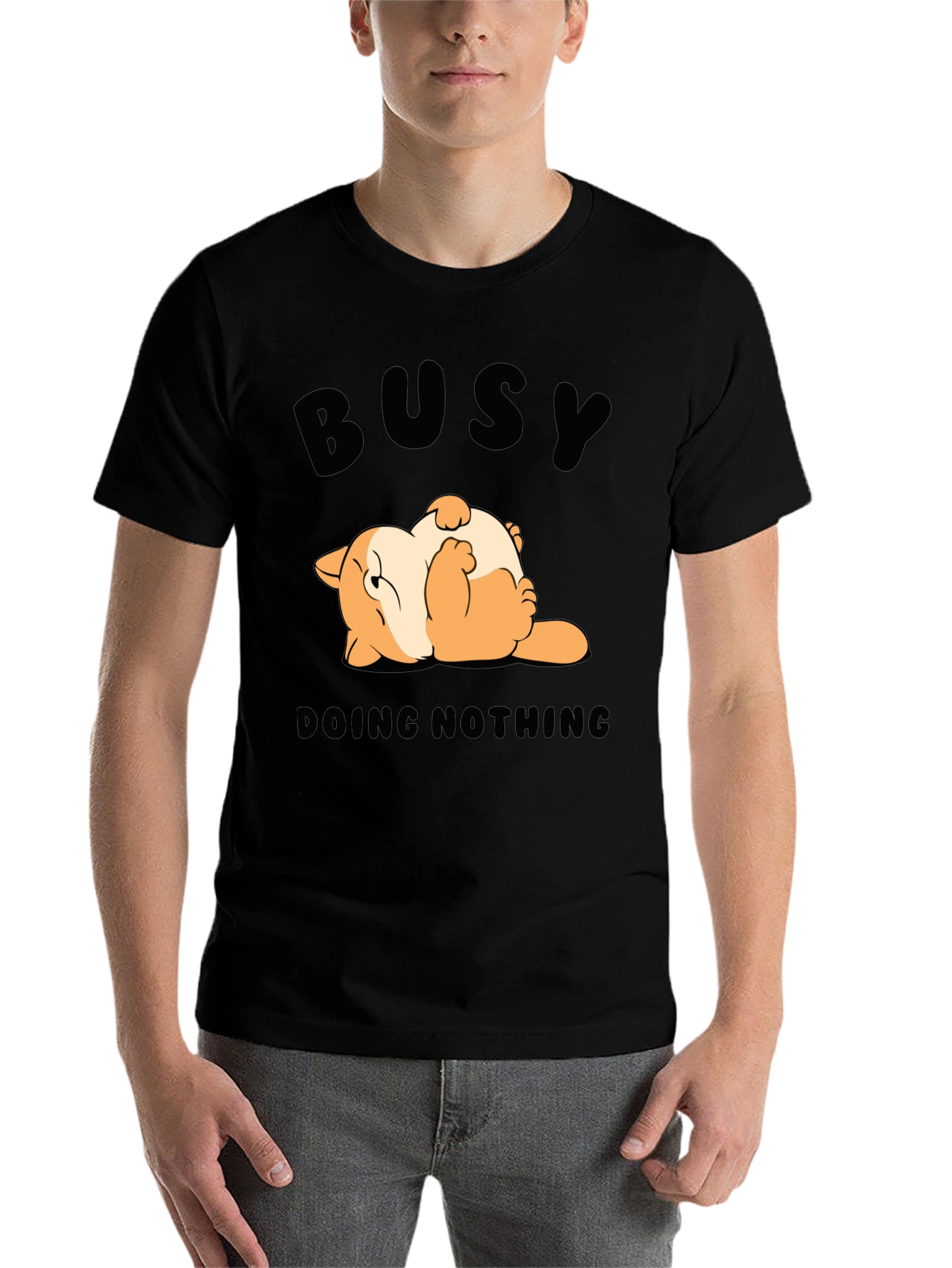 Black Busy Doing Nothing T-Shirt Funny Cat Design view 7