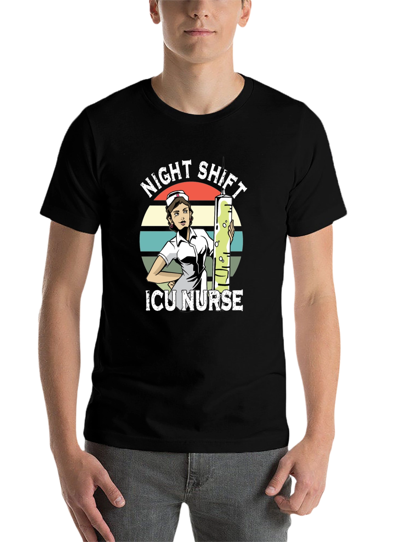 Black Night Shift ICU Nurse Graphic T-Shirt view 7