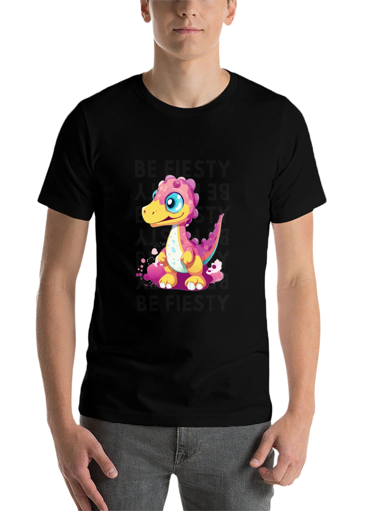 Black Cute Dino Graphic Tee - Black Unisex T-Shirt view 7