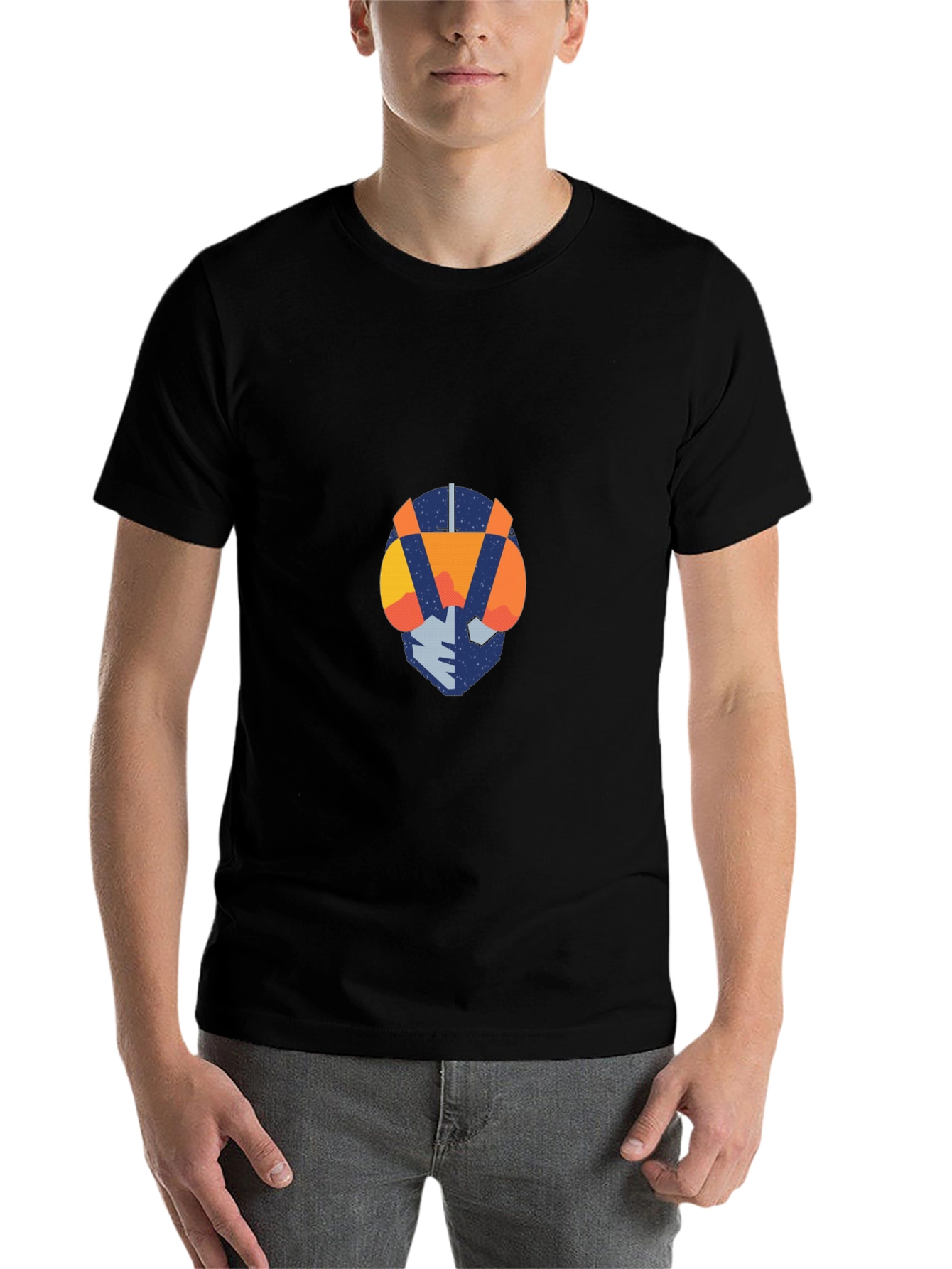 Black Abstract Robot Head Graphic Tee - Black view 7