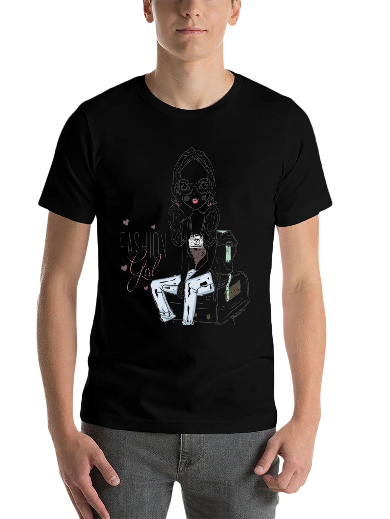 Black Fashion Girl Graphic Print T-Shirt view 7