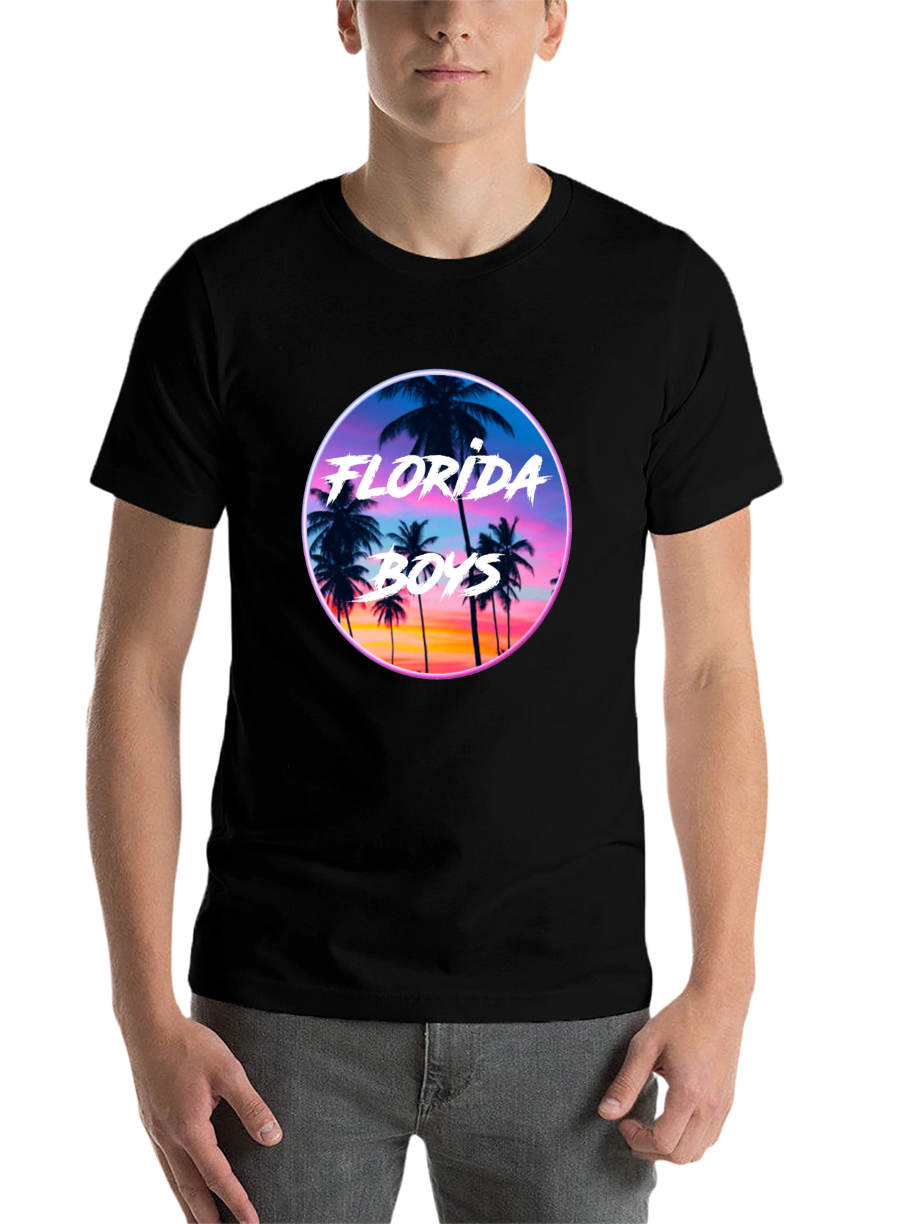 Black Florida Boys Sunset T-Shirt - Retro Palm Tree Tee view 7
