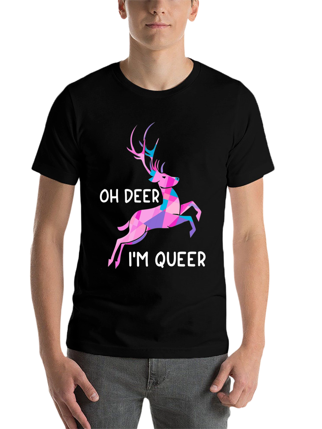 Black Oh Deer I'm Queer T-Shirt view 7