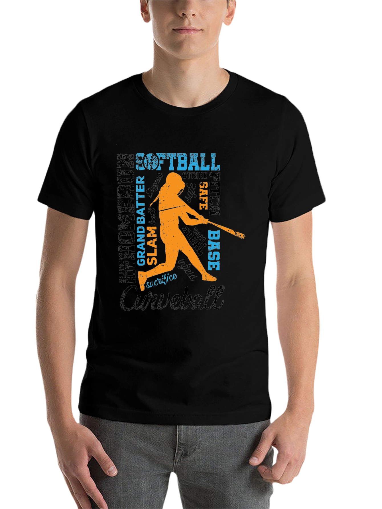 Black Softball Word Art Graphic T-Shirt view 7