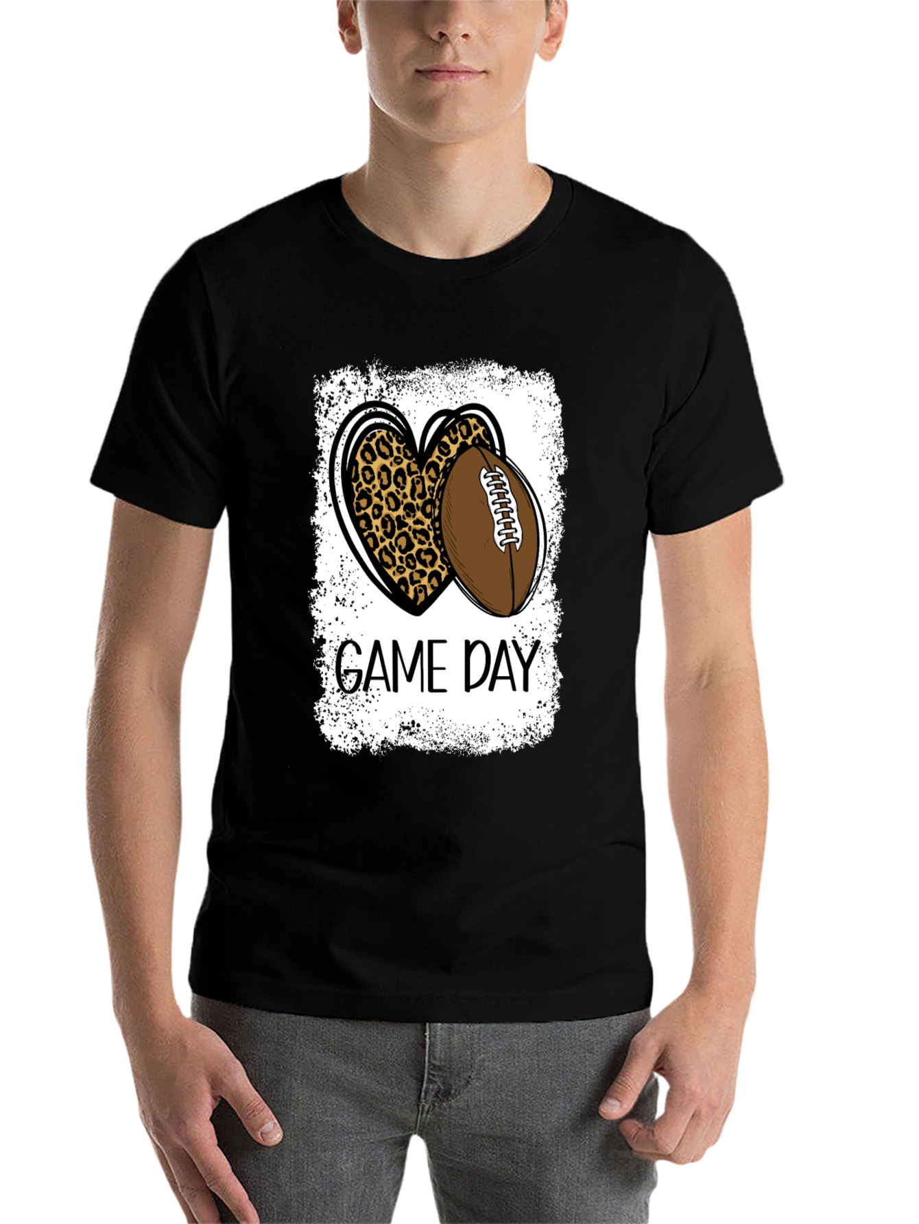 Black Game Day Leopard Heart Football T-Shirt view 7