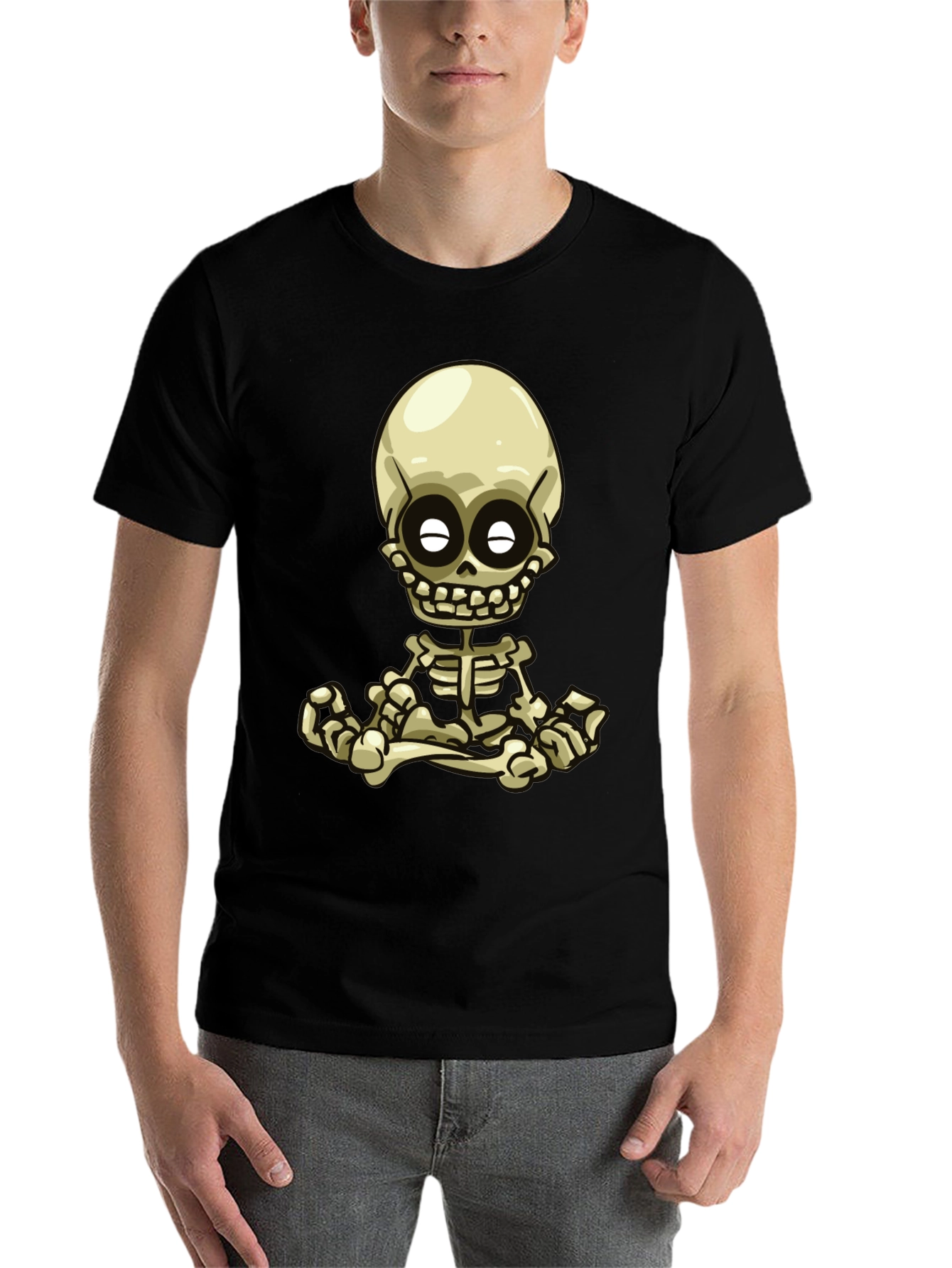 Black Cartoon Skeleton Graphic Tee - Black view 7