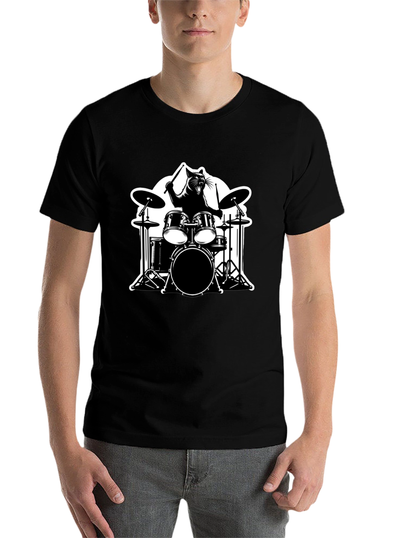Black Cat Drummer Graphic T-Shirt view 7