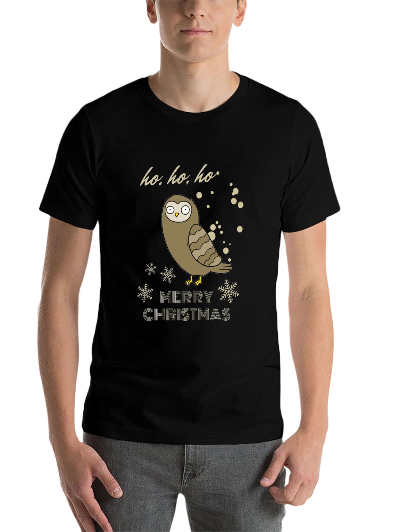 Black Owl Merry Christmas Graphic T-Shirt - Holiday Tee view 7