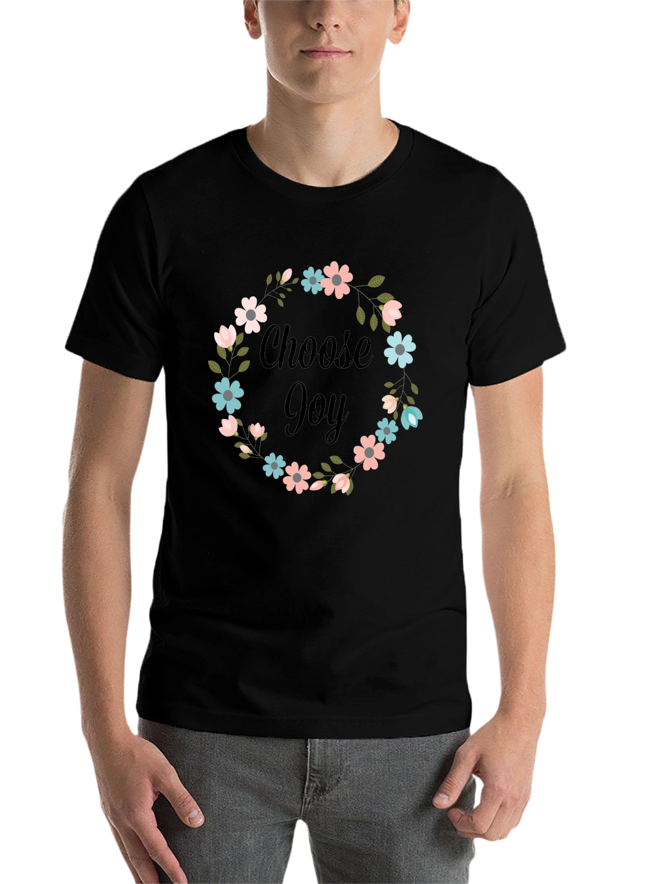 Black Choose Joy Floral Graphic T-Shirt view 7