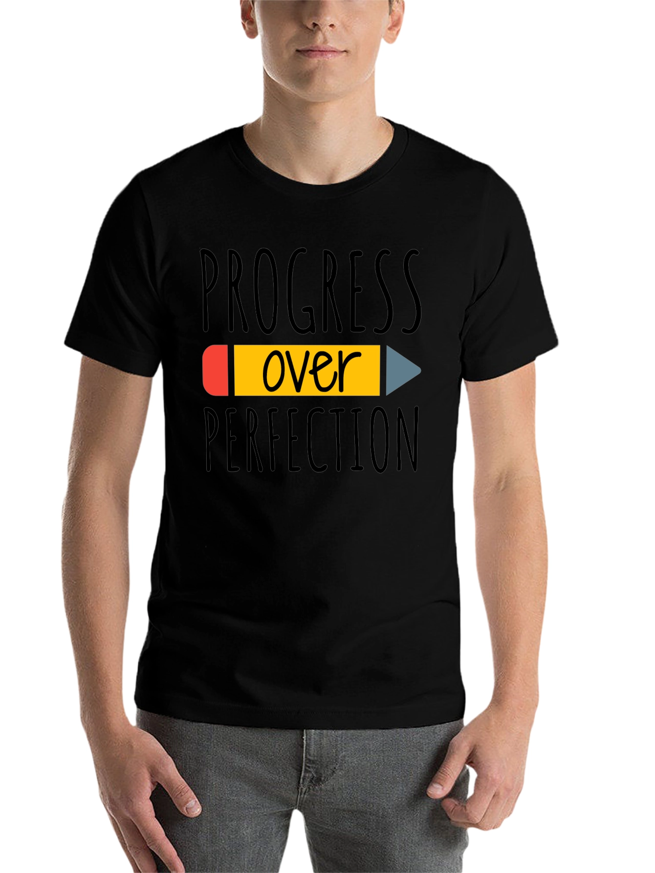 Black Progress Over Perfection T-Shirt - Inspiring Black Tee view 7