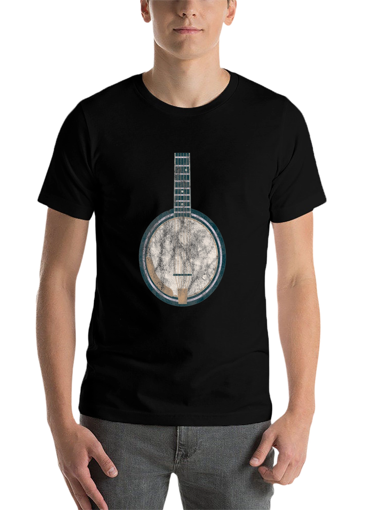 Black Vintage Banjo Graphic Tee - Black Cotton Blend T-Shirt view 7