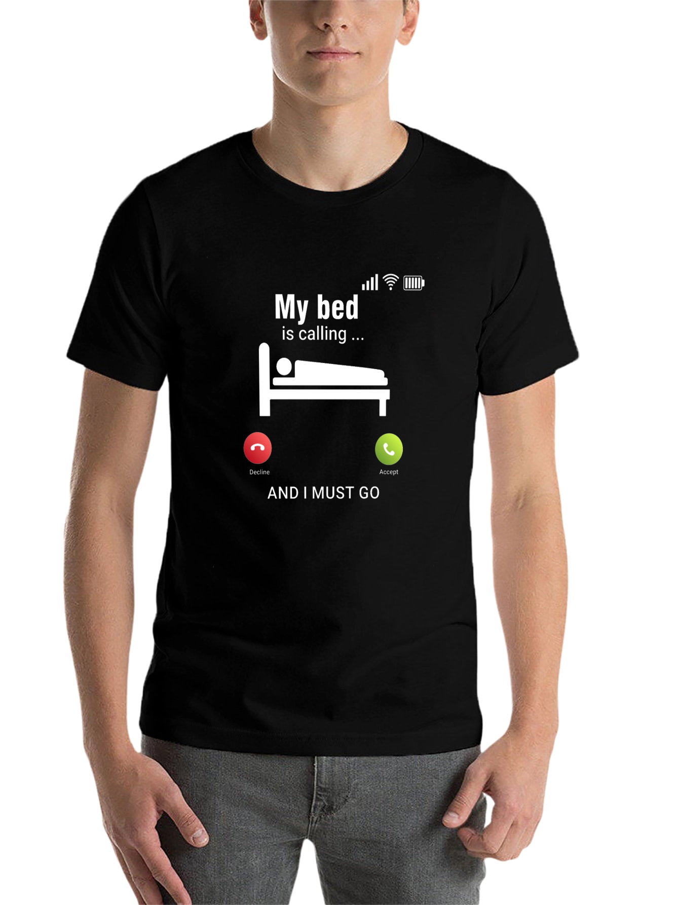 Black Funny "My Bed is Calling" Graphic T-Shirt view 7
