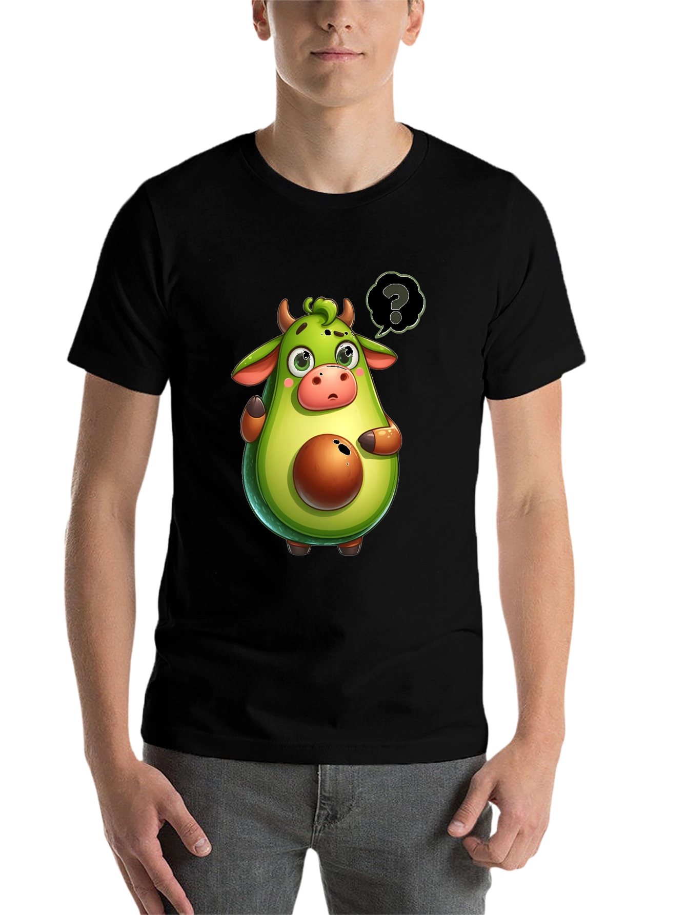 Black Avocado Cow Cartoon T-Shirt - Unique & Funny! view 7