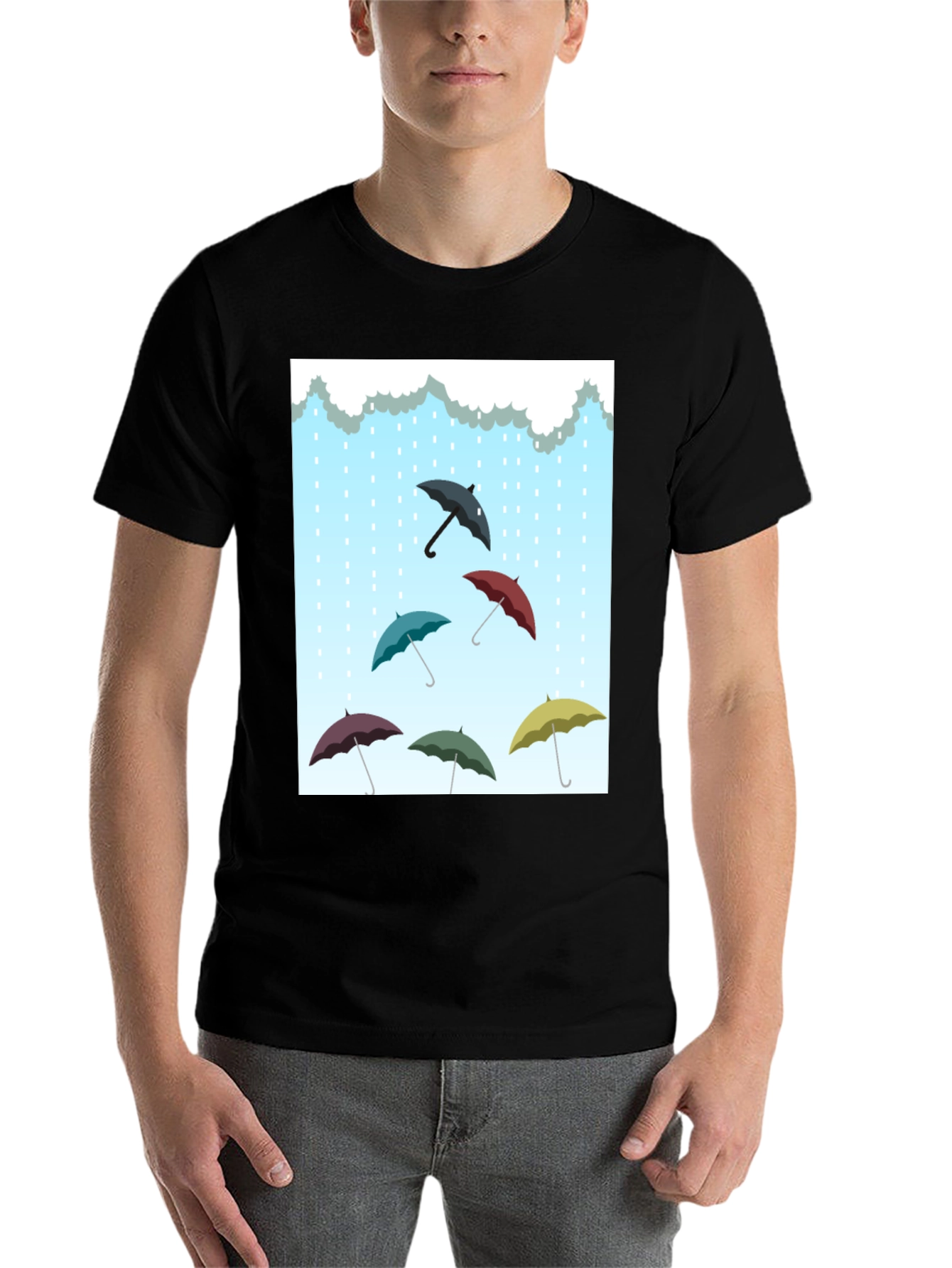 Black Umbrella Rain T-Shirt, Stylish Weather Tee view 7