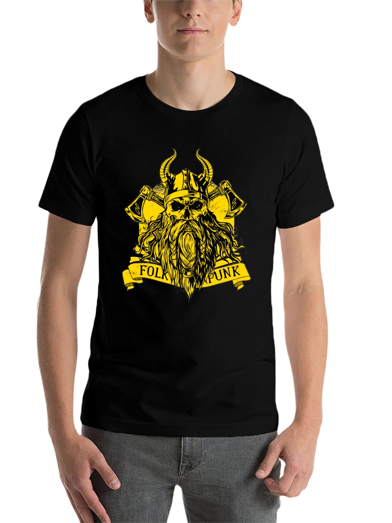 Black Folk Punk Viking Skull T-Shirt view 7