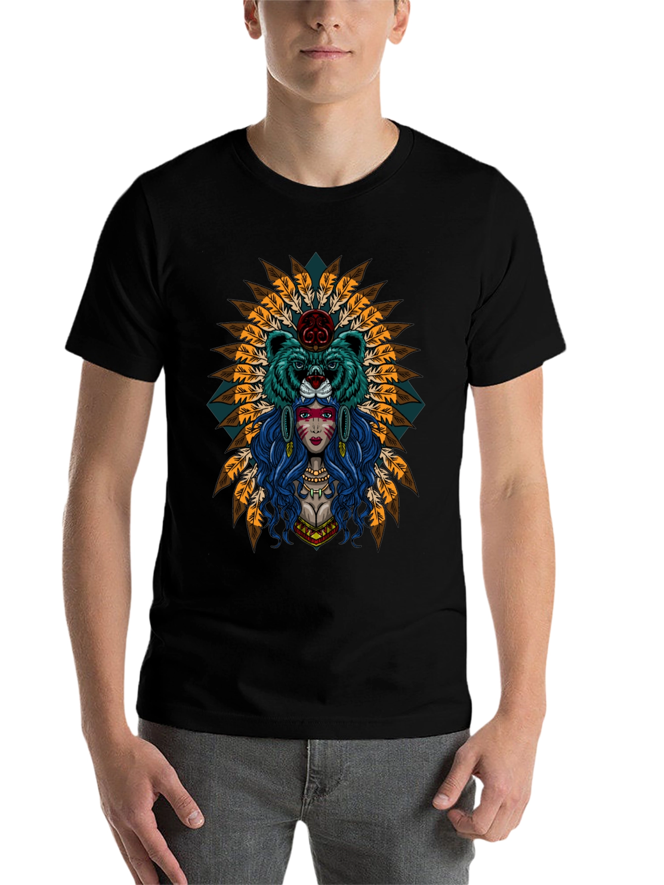 Black Native American Bear Spirit T-Shirt view 7