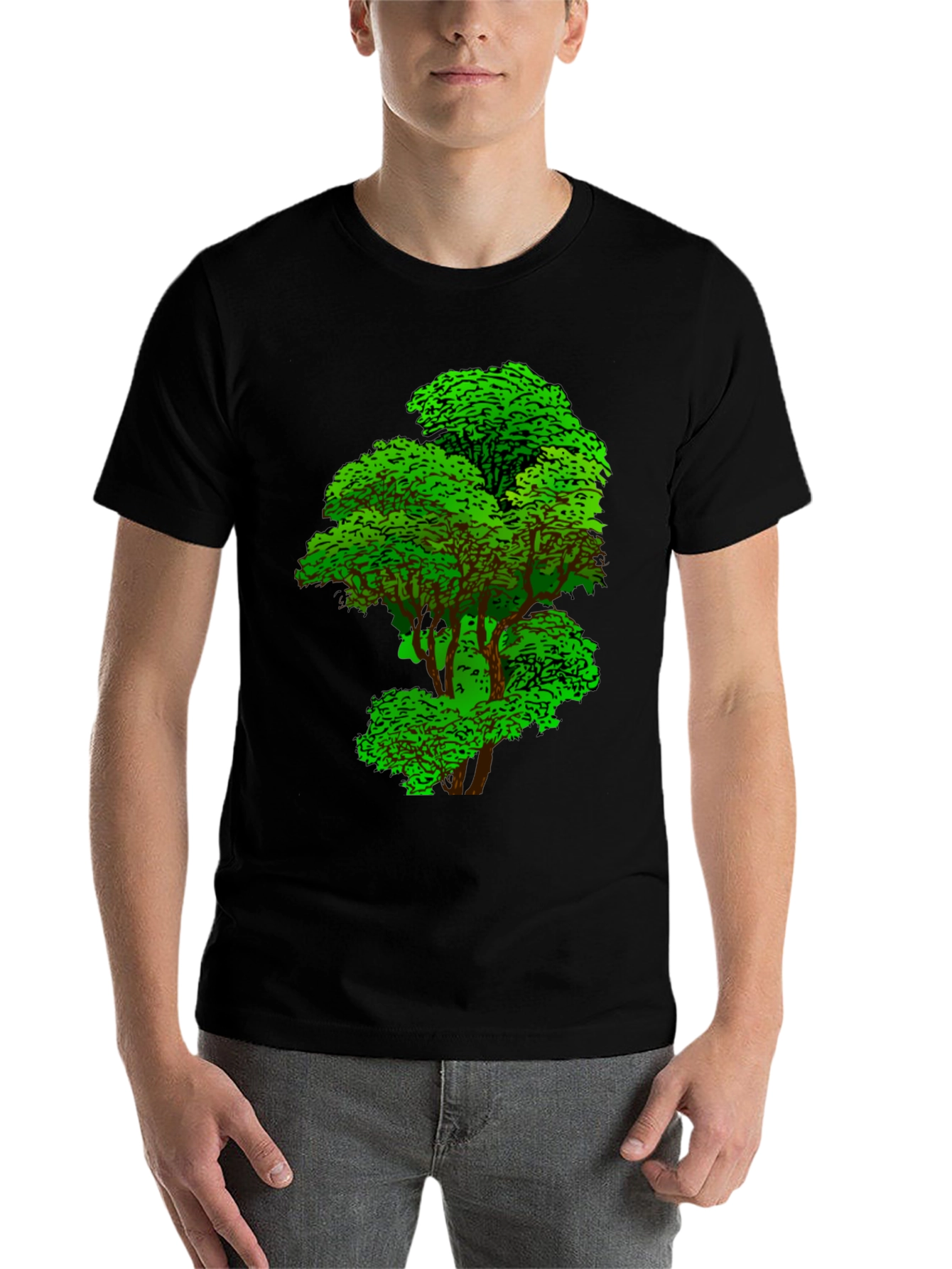 Black Nature Tree Graphic Tee - Black Cotton T-Shirt view 7