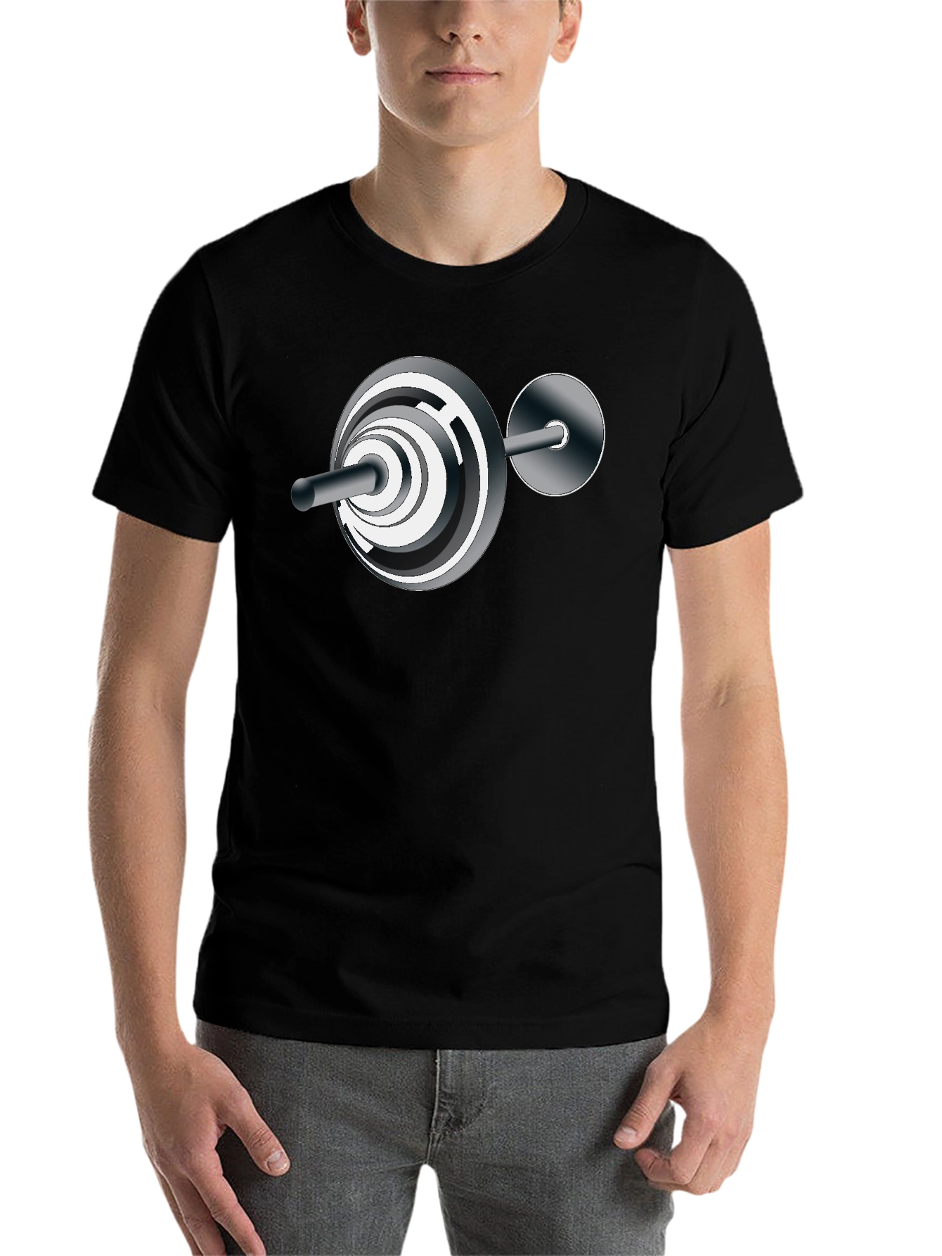 Black Abstract Barbell Graphic T-Shirt - Black view 7
