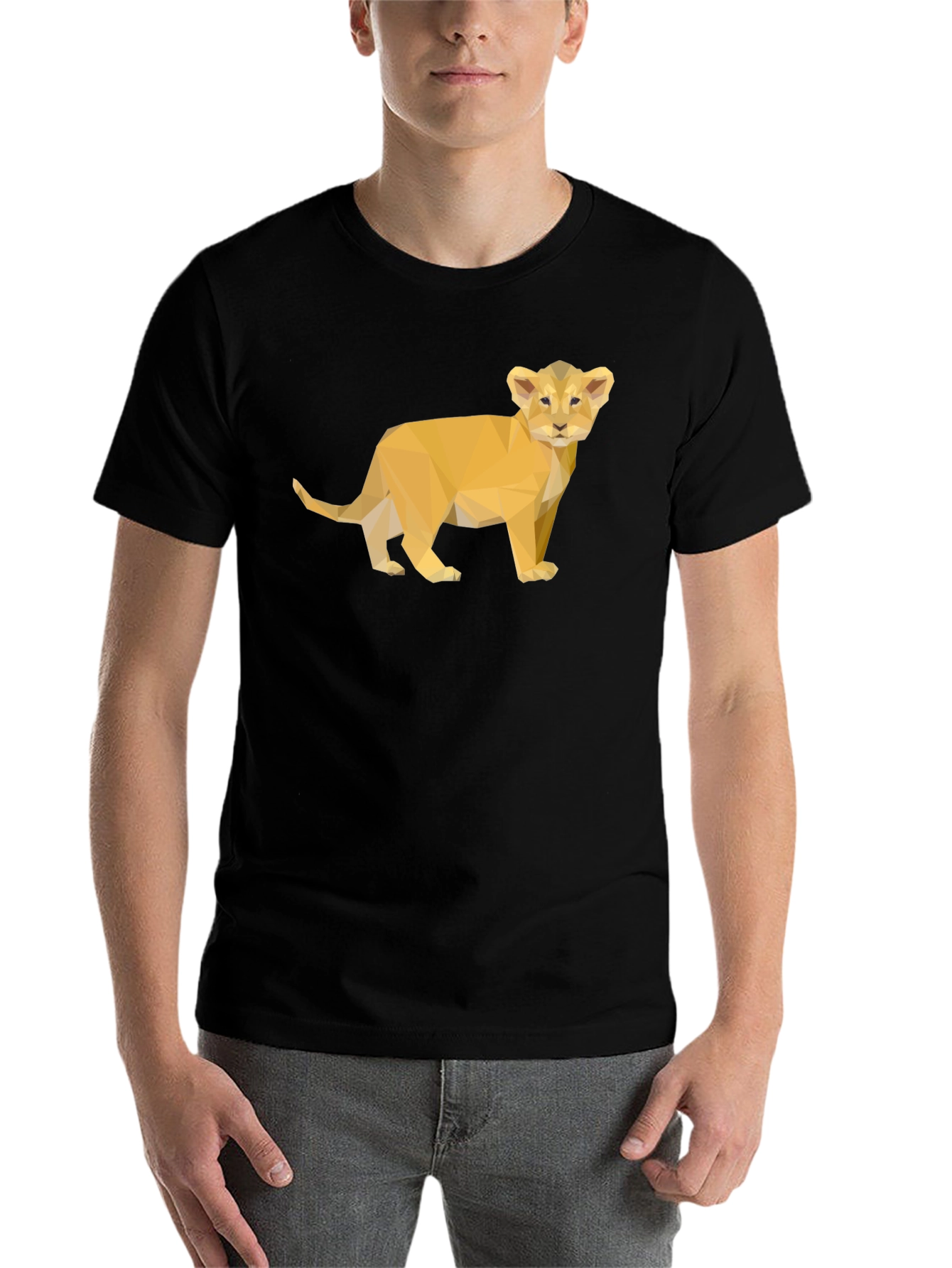 Black Lion Cub Geometric Print Black T-Shirt view 7
