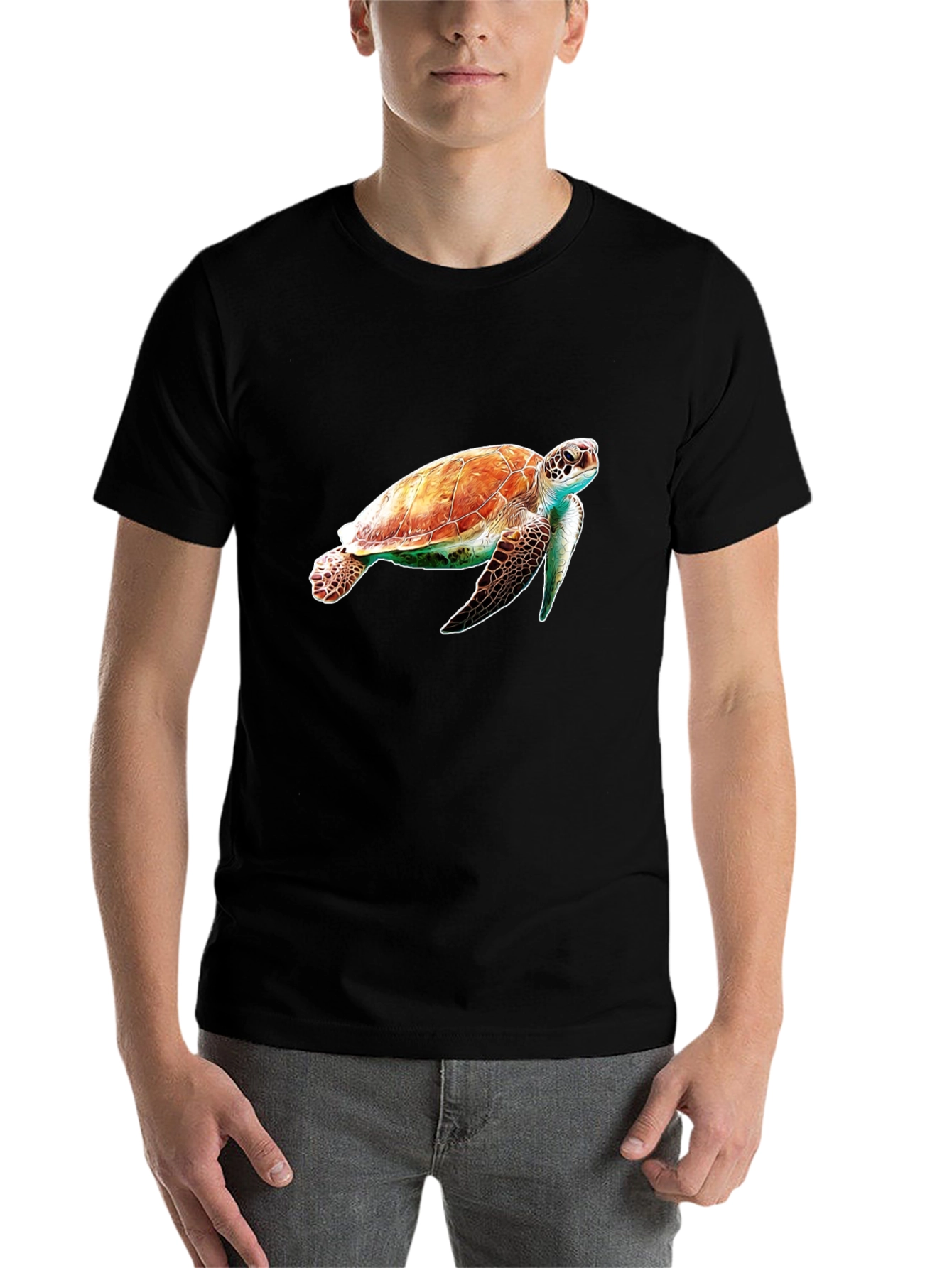 Black Sea Turtle Graphic Tee - Black Cotton Comfort view 7