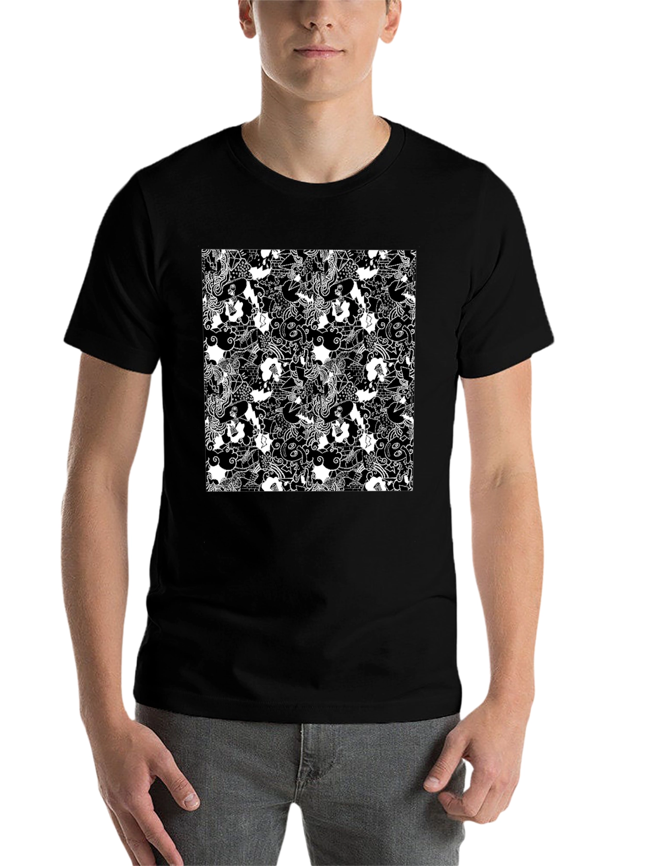 Black Monochrome Patterned T-Shirt view 7