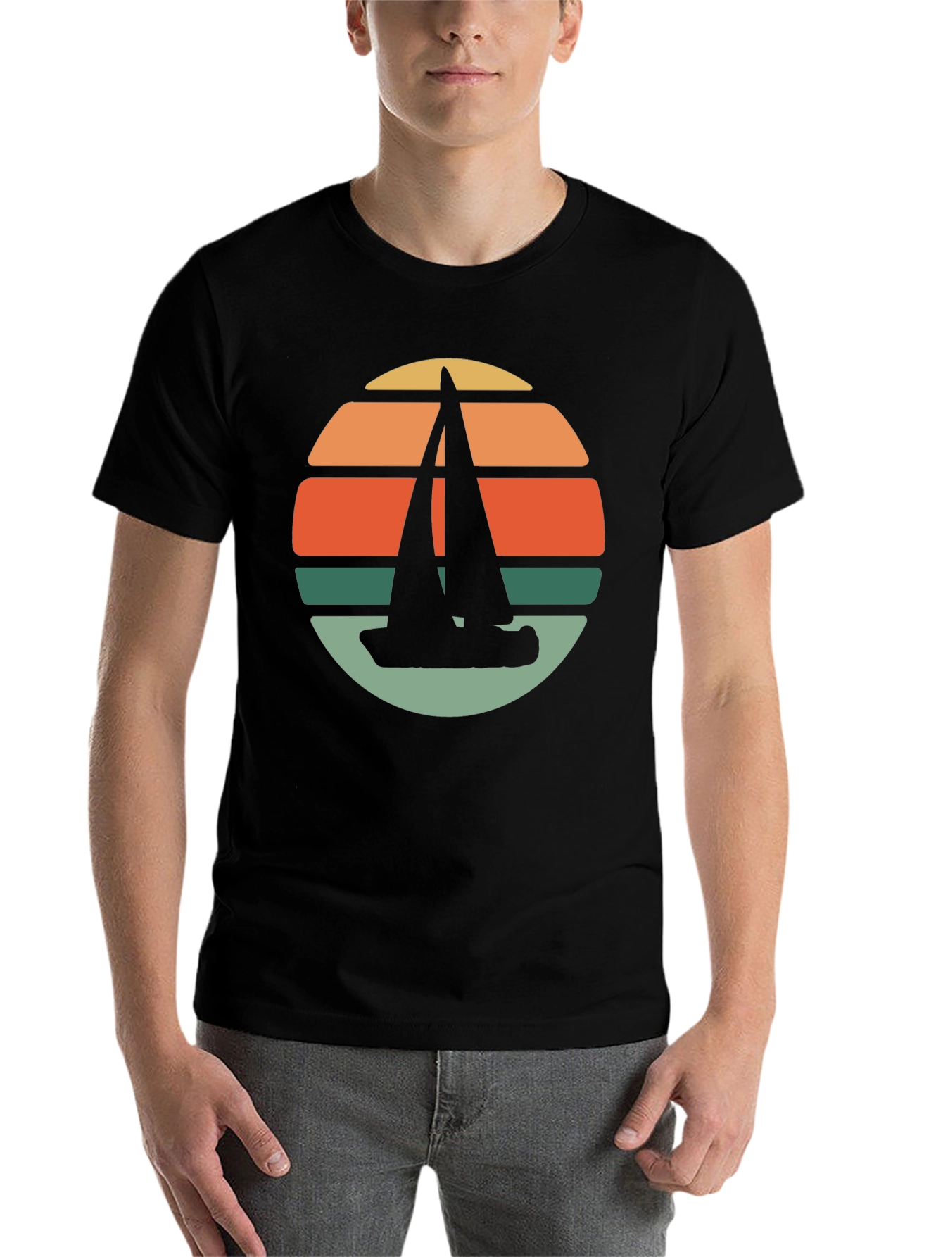 Black Retro Sunset Sailboat T-Shirt - Black view 7