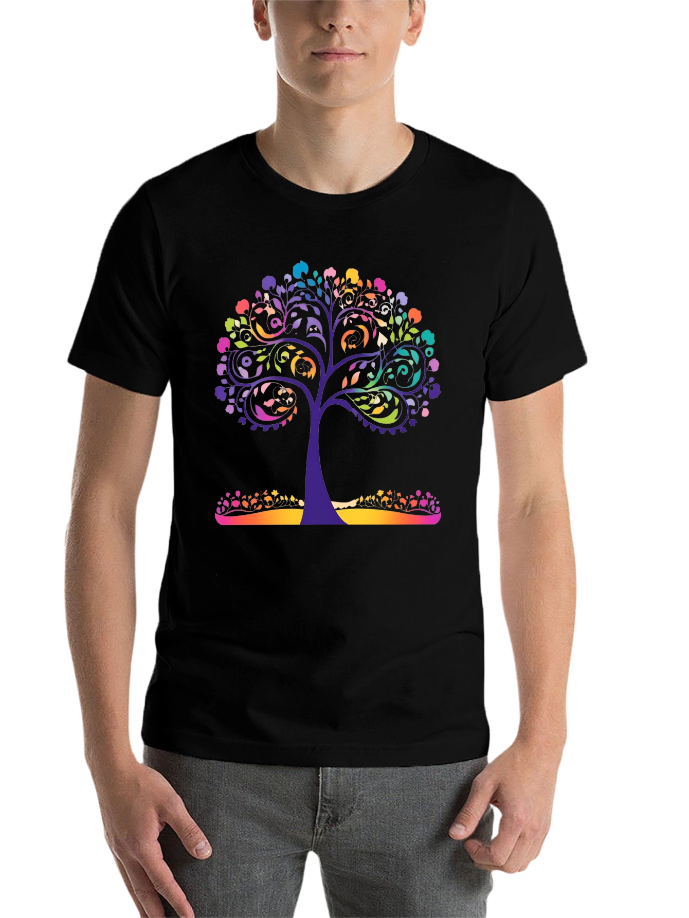 Black Colorful Tree of Life Graphic Tee - Stylish & Unique view 7
