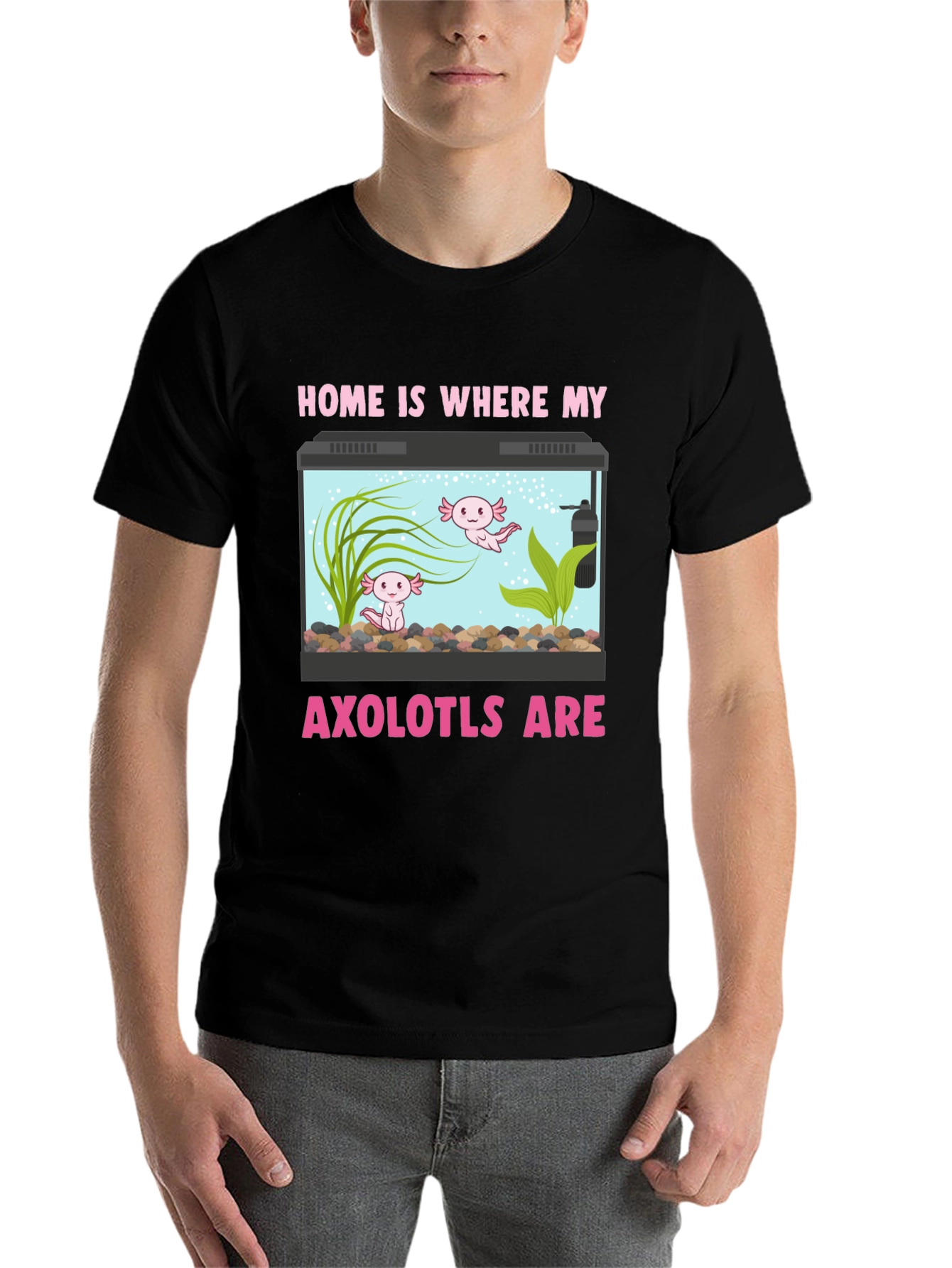 Black Axolotl Aquarium Home T-Shirt view 7