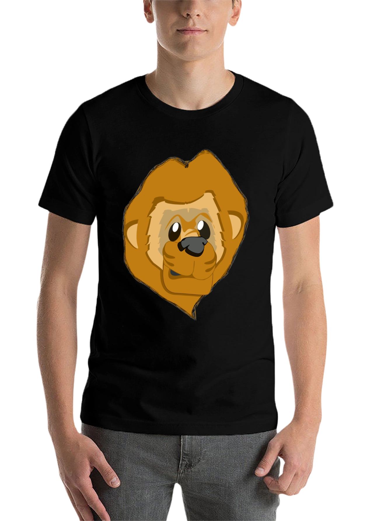 Black Cartoon Lion Graphic Black T-Shirt view 7