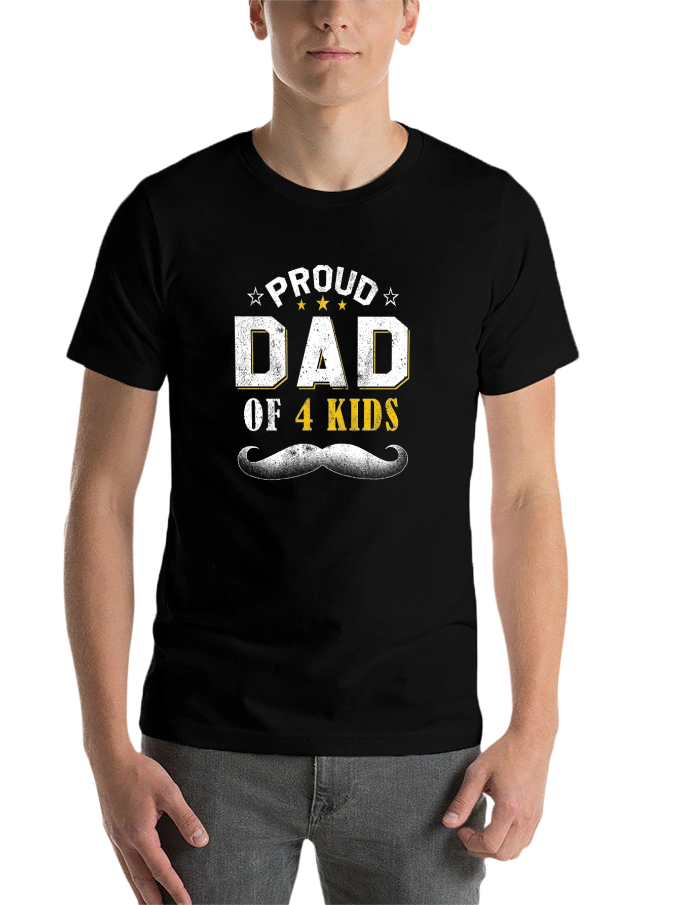 Black Proud Dad of 4 Kids T-Shirt - Father's Day Gift view 7