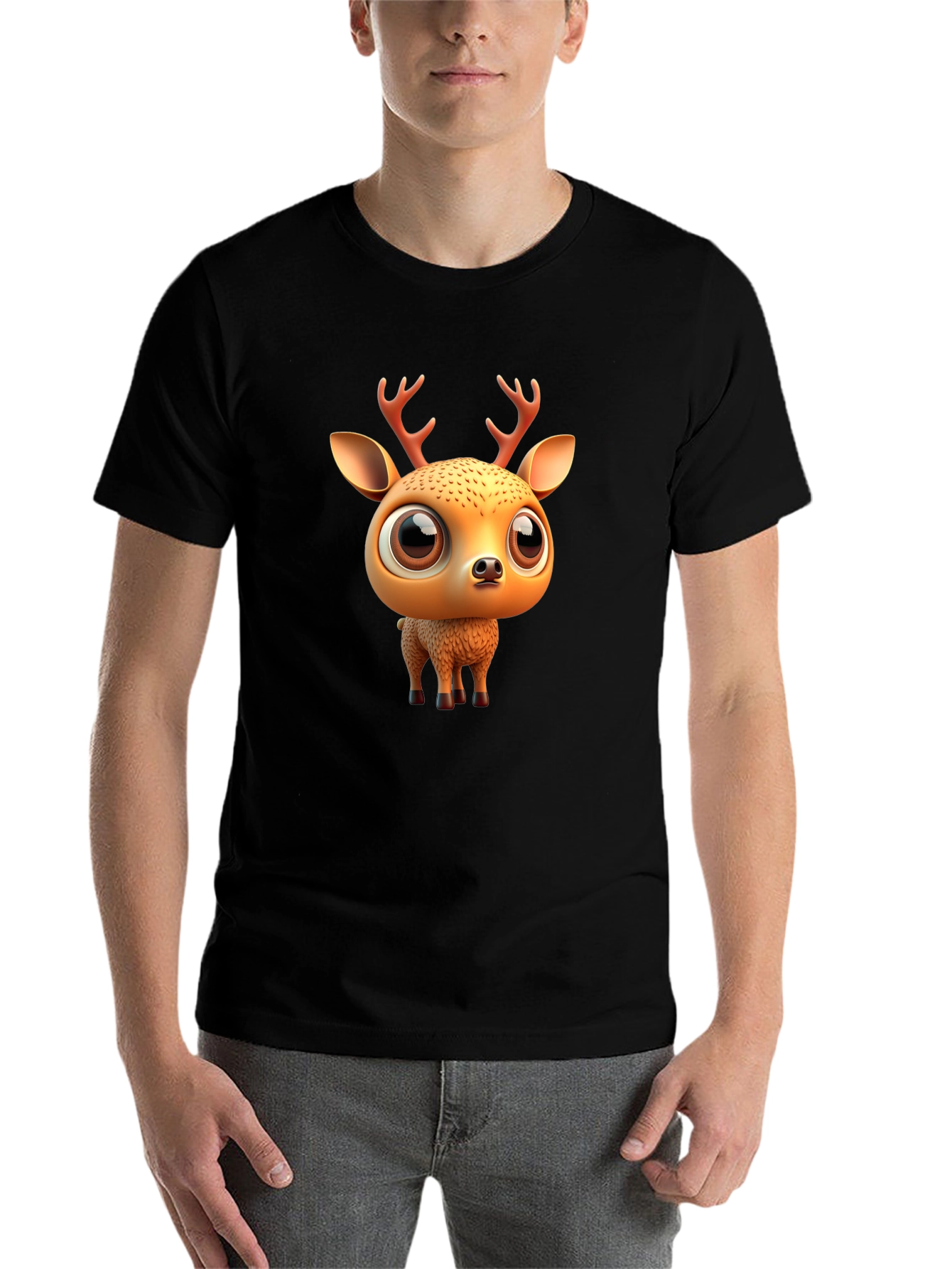Black Cute Deer Graphic Tee view 7