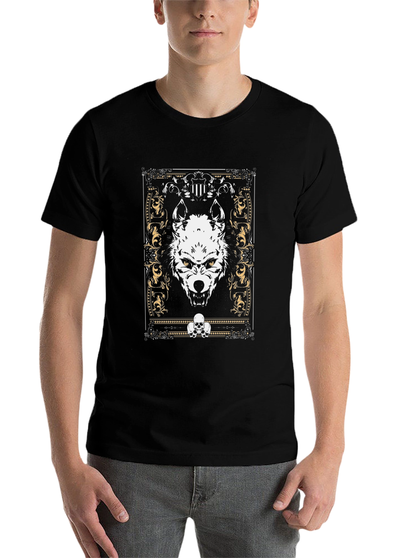 Black Wolf Graphic Print Black T-Shirt view 7