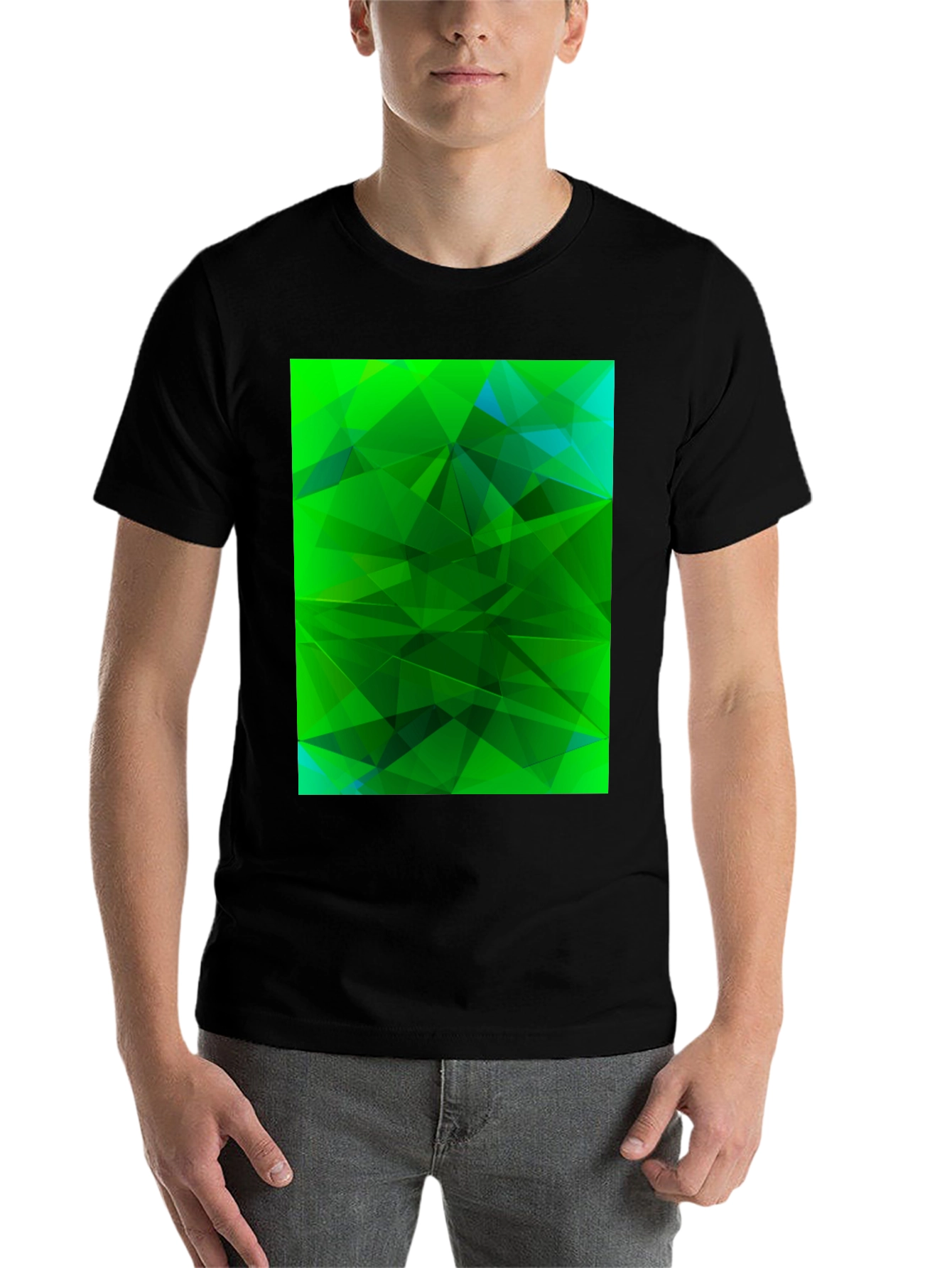 Black Abstract Geometric Green T-Shirt view 7
